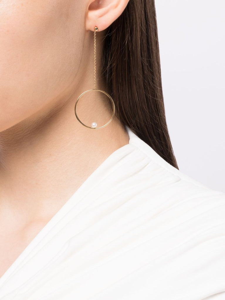 Yellow Gold Pearl Circle Drop Earrings