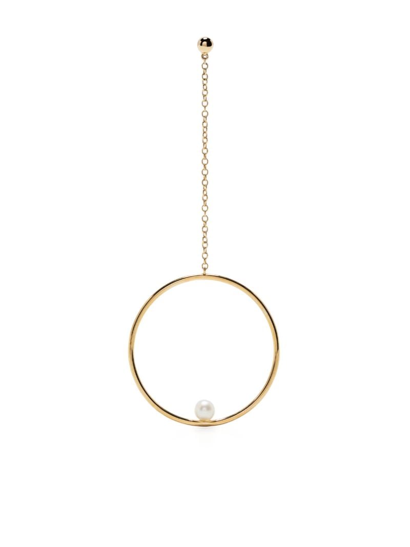 Yellow Gold Pearl Circle Drop Earrings