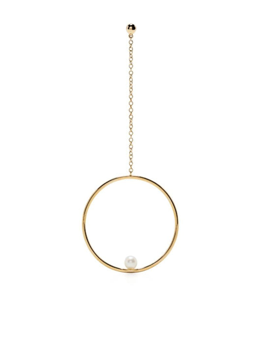 Yellow Gold Pearl Circle Drop Earrings