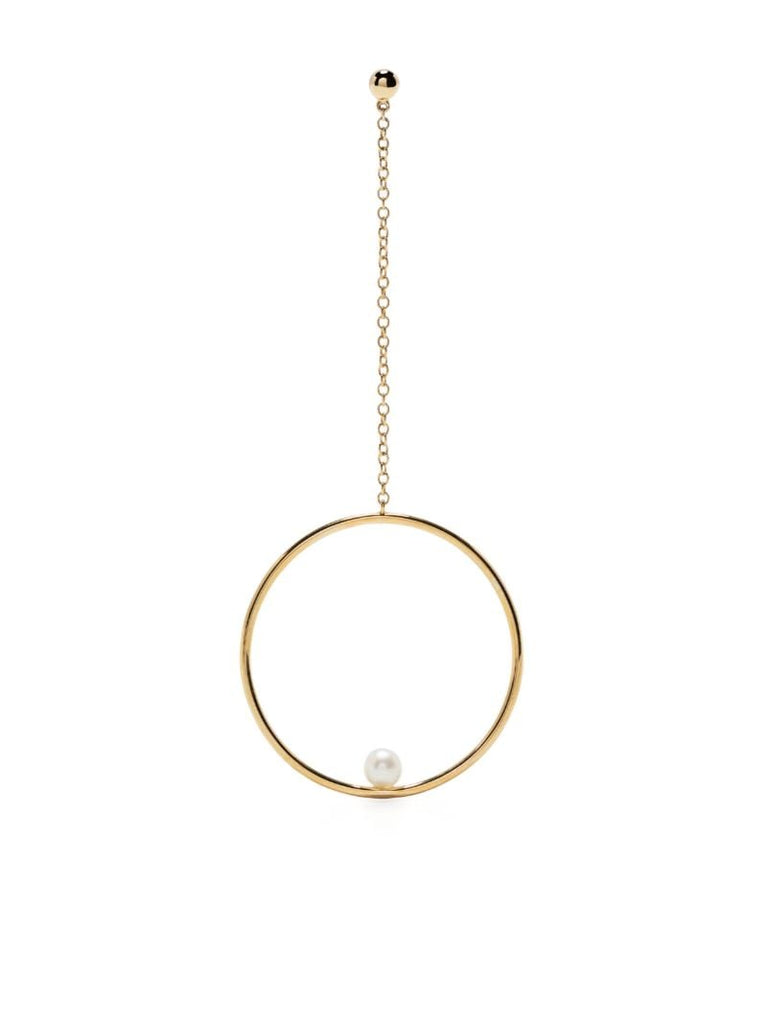 Yellow Gold Pearl Circle Drop Earrings