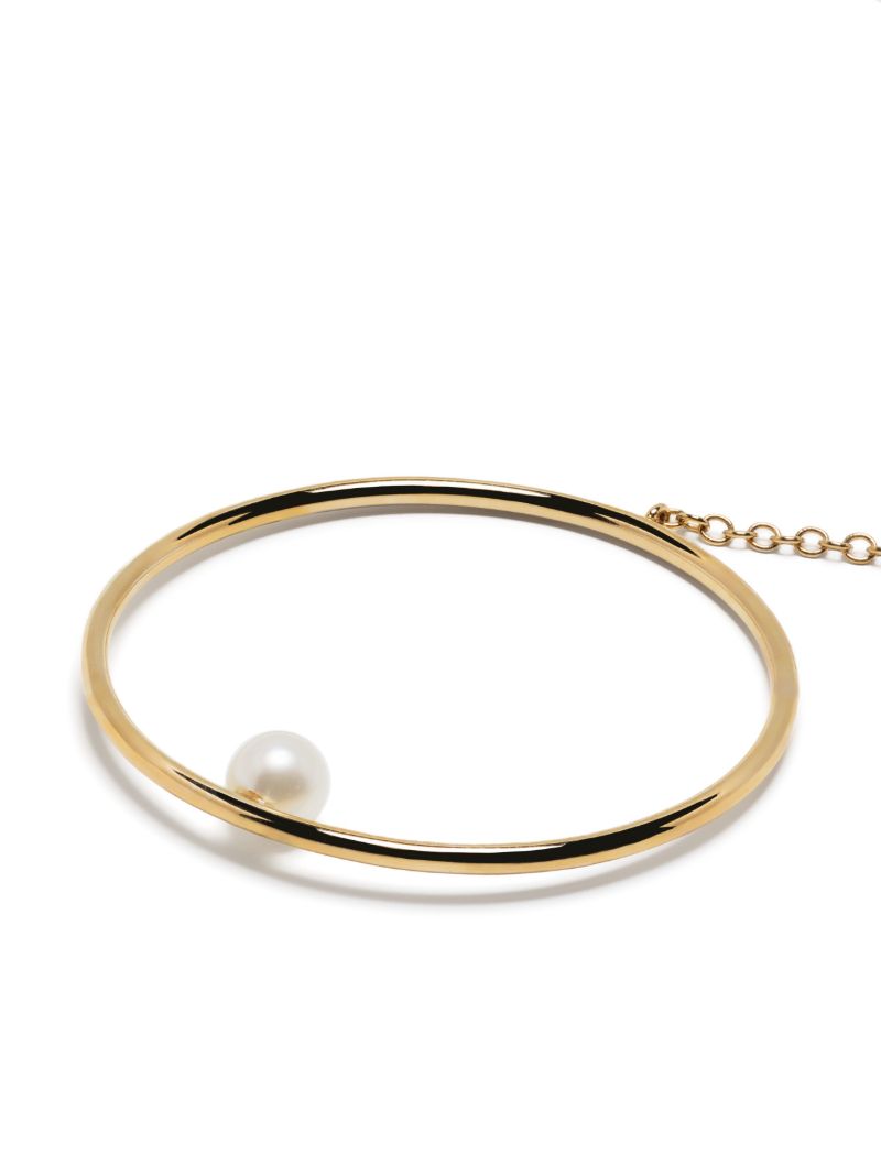 Yellow Gold Pearl Circle Drop Earrings
