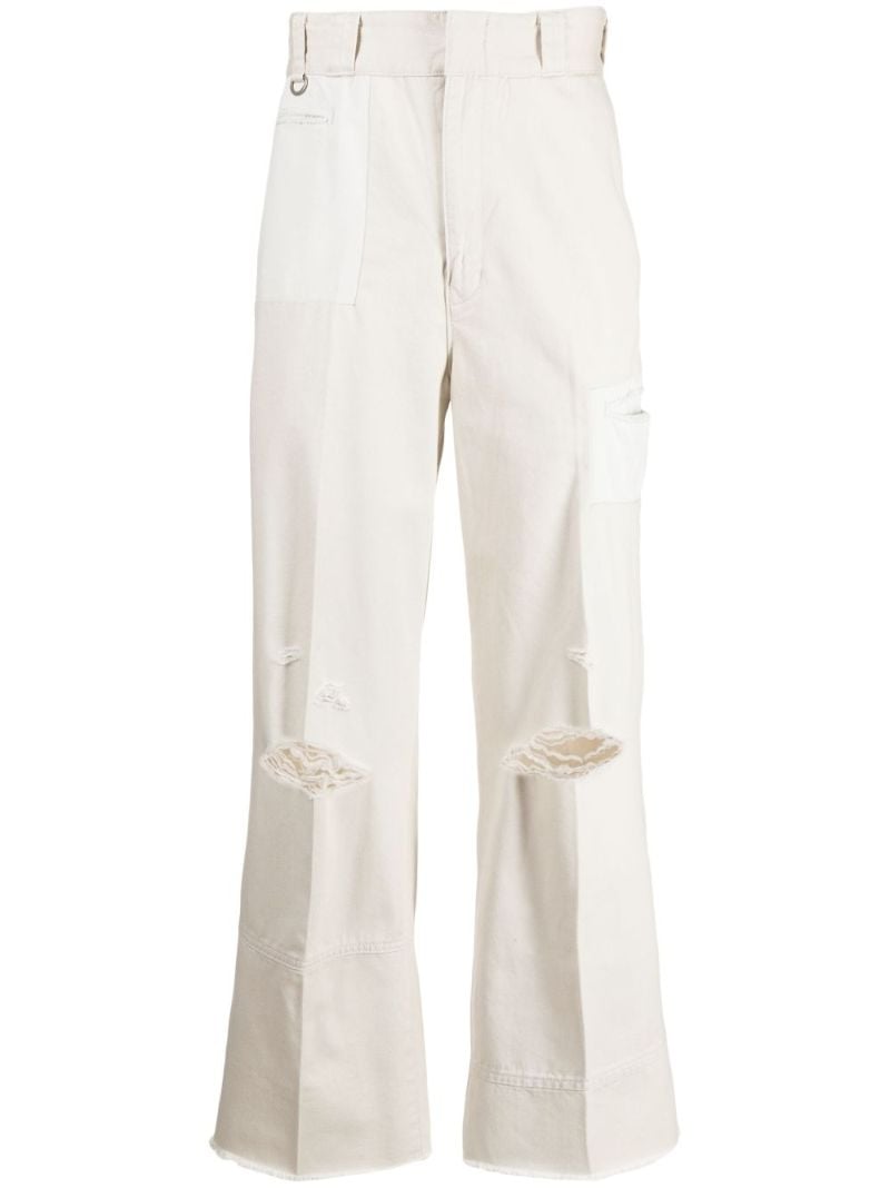 Grey Distressed Straight-leg Trousers