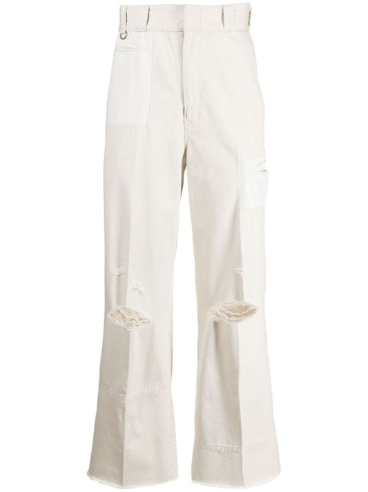 Grey Distressed Straight-leg Trousers