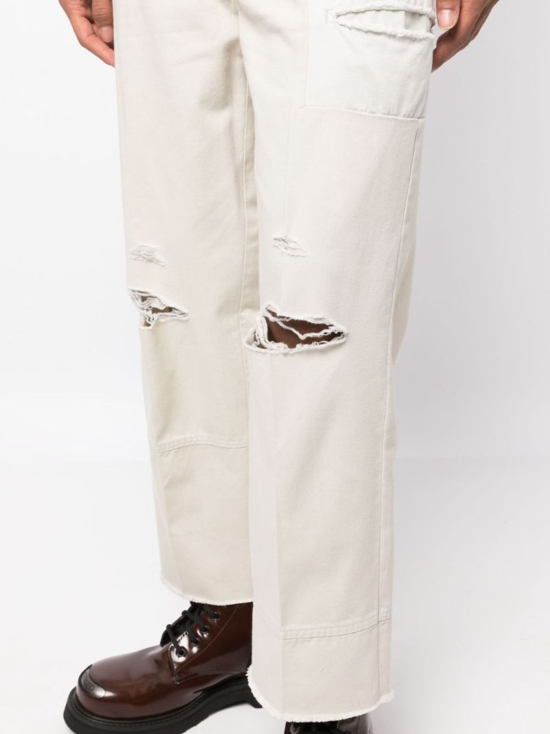 Grey Distressed Straight-leg Trousers