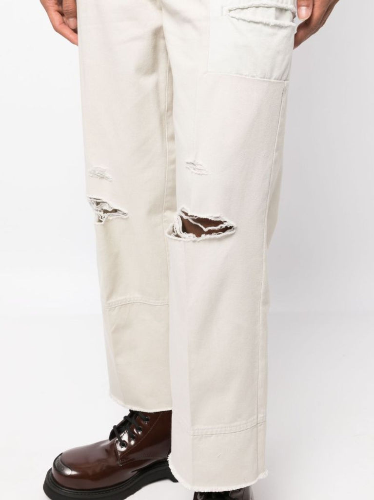 Grey Distressed Straight-leg Trousers