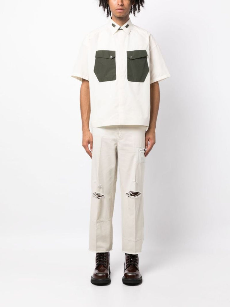 Grey Distressed Straight-leg Trousers