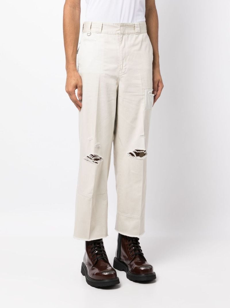 Grey Distressed Straight-leg Trousers