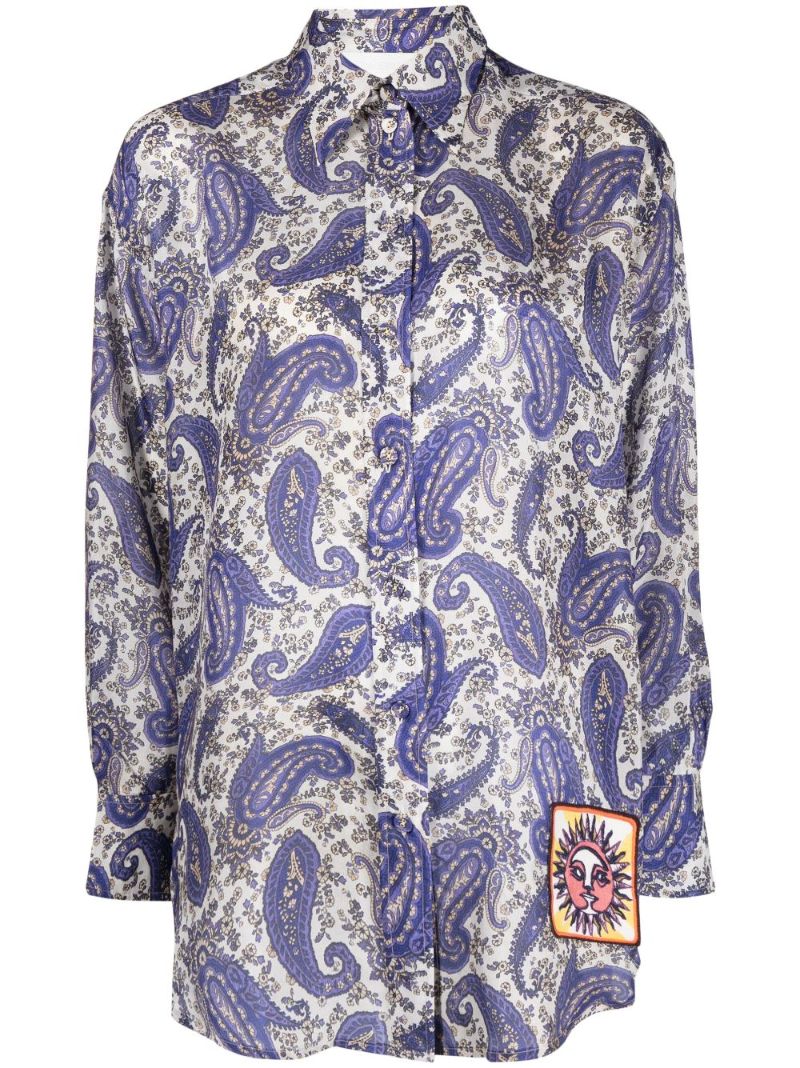 Blue Devi Paisley-print Silk Shirt