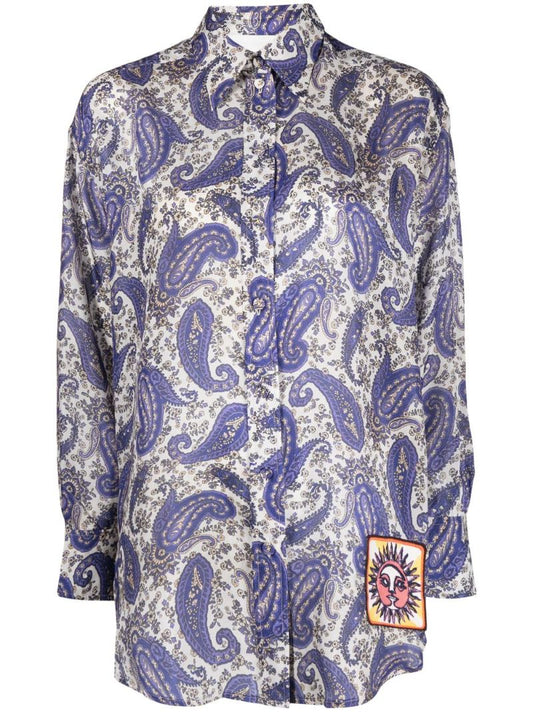 Blue Devi Paisley-print Silk Shirt