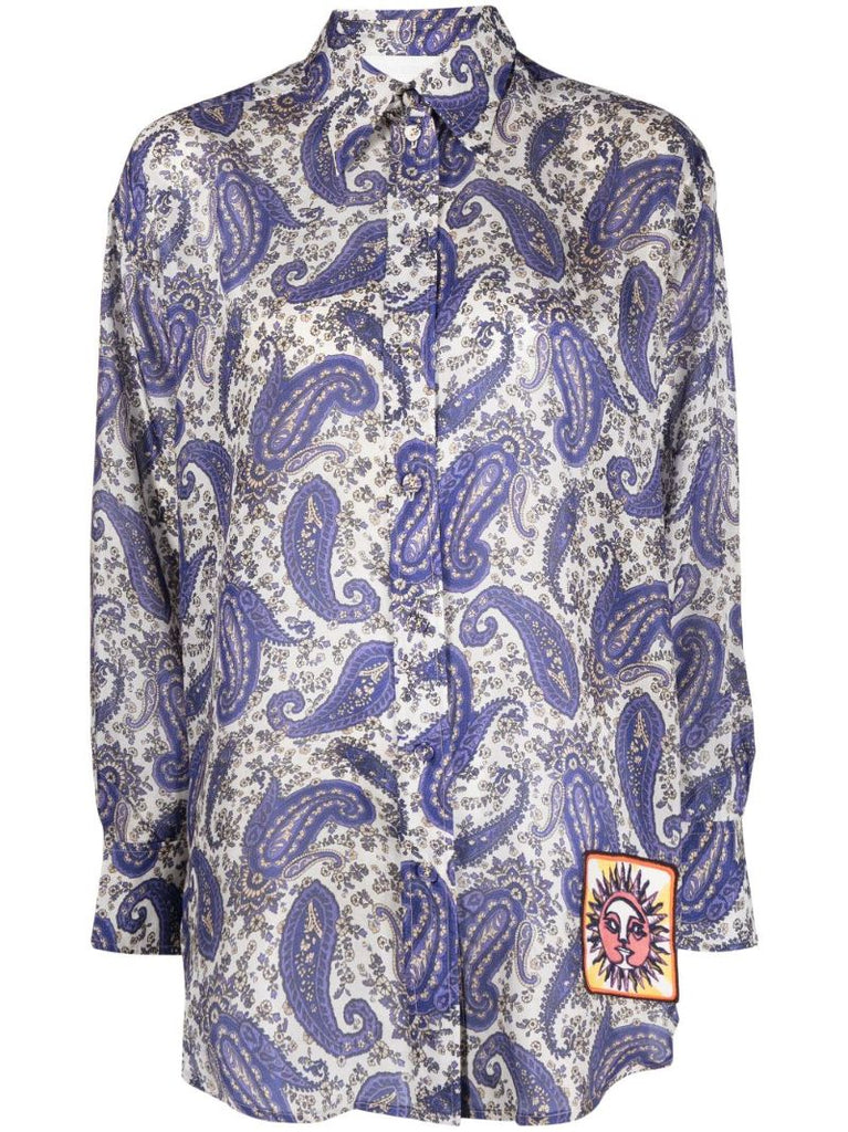 Blue Devi Paisley-print Silk Shirt