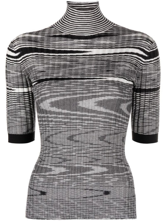 Black Swirl-print Ribbed-knit Top