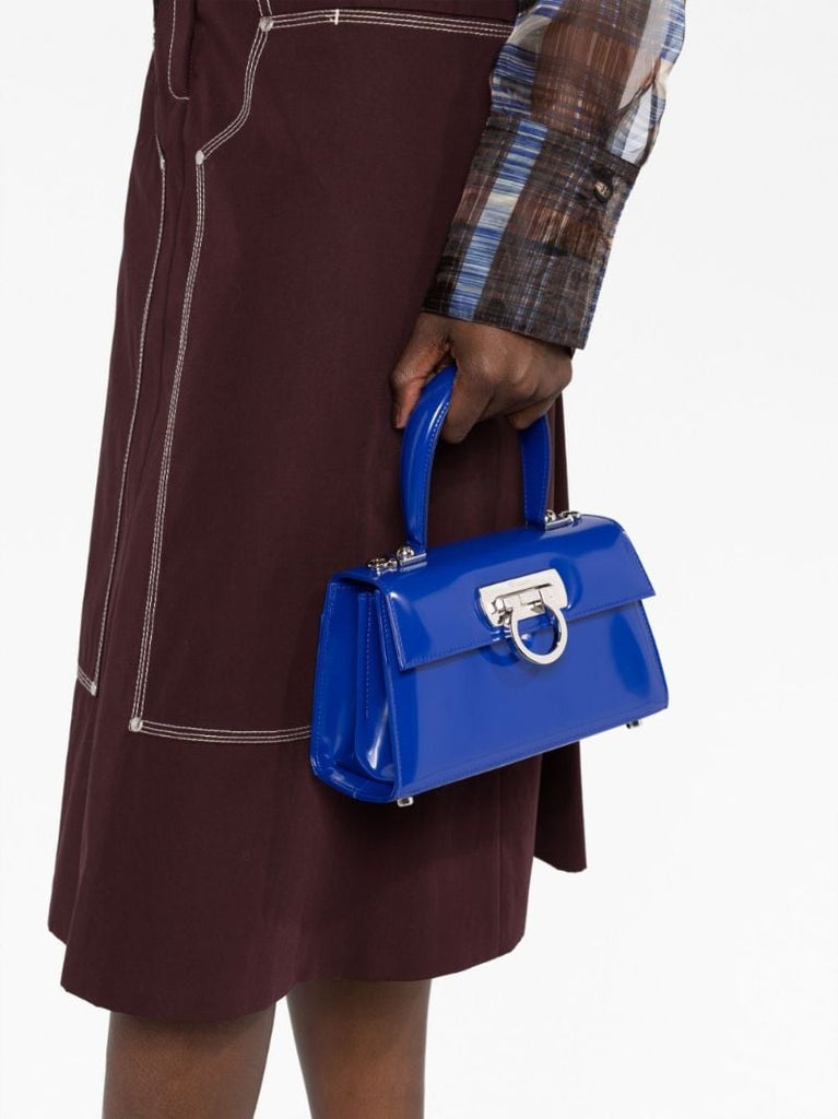 Blue Mini Leather Top Handle Bag