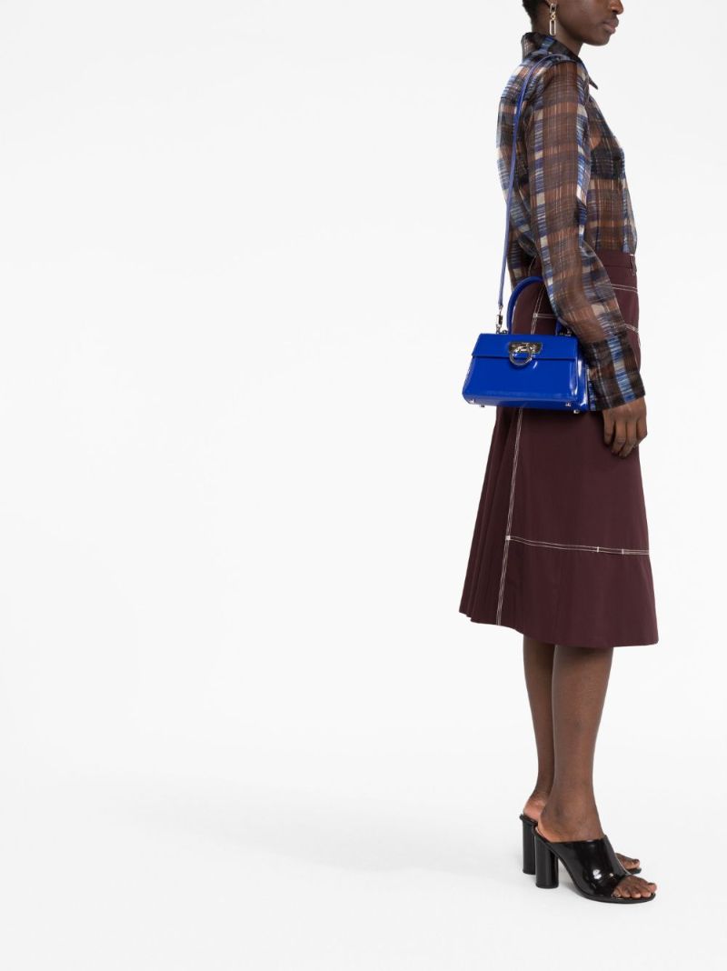 Blue Mini Leather Top Handle Bag