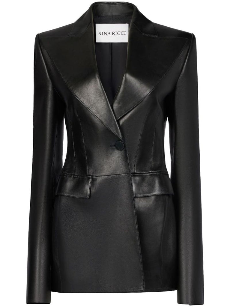 Black Single-breasted Leather Blazer