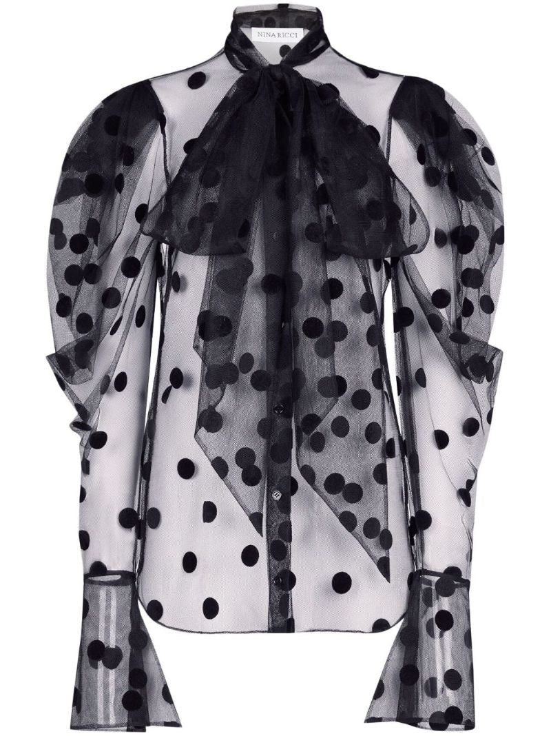 Polka-dot Pussy-bow Shirt