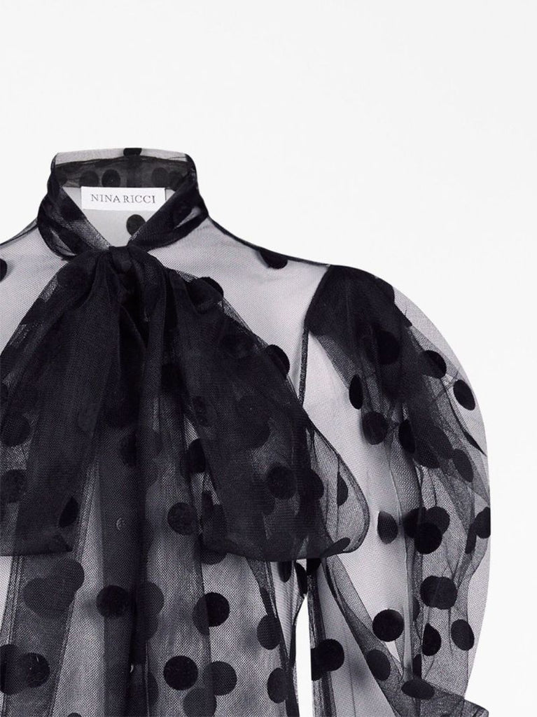 Polka-dot Pussy-bow Shirt
