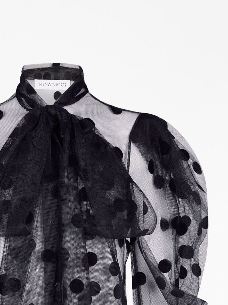 Polka-dot Pussy-bow Shirt