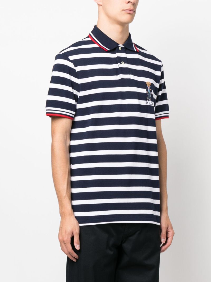 Blue Polo Bear Striped Cotton Polo Shirt