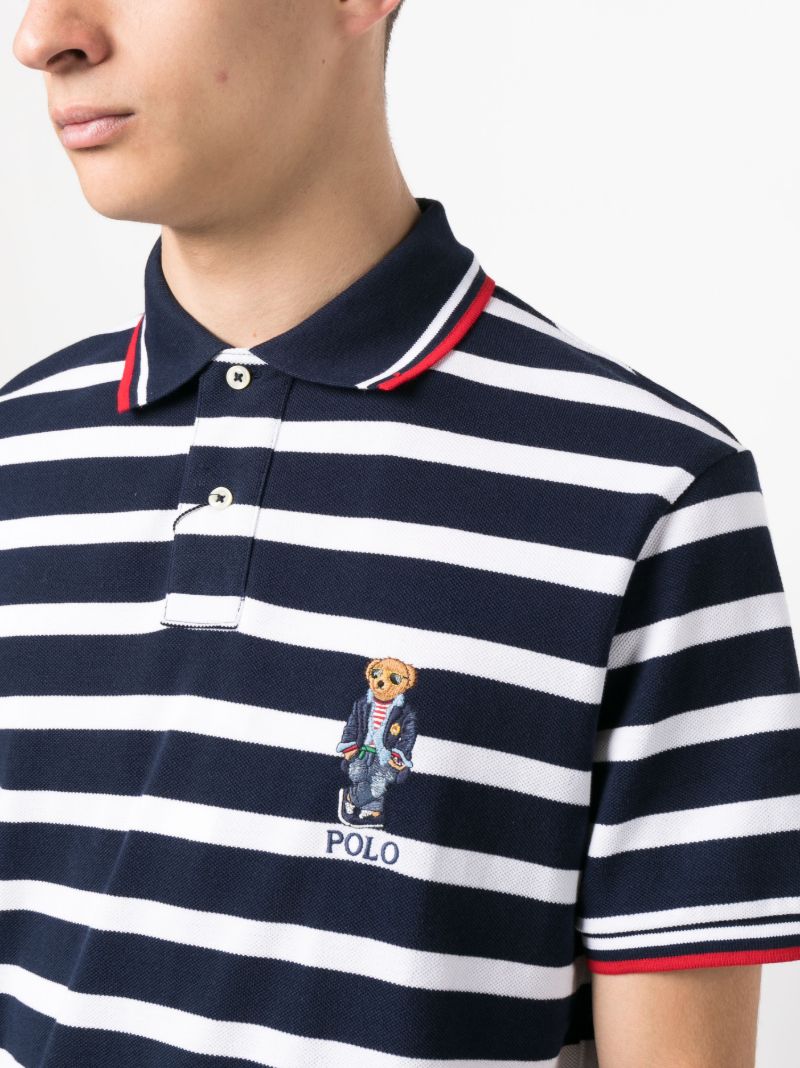 Blue Polo Bear Striped Cotton Polo Shirt
