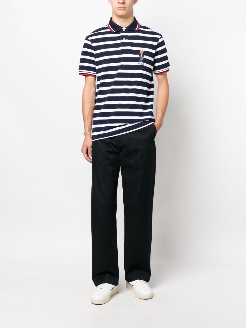 Blue Polo Bear Striped Cotton Polo Shirt