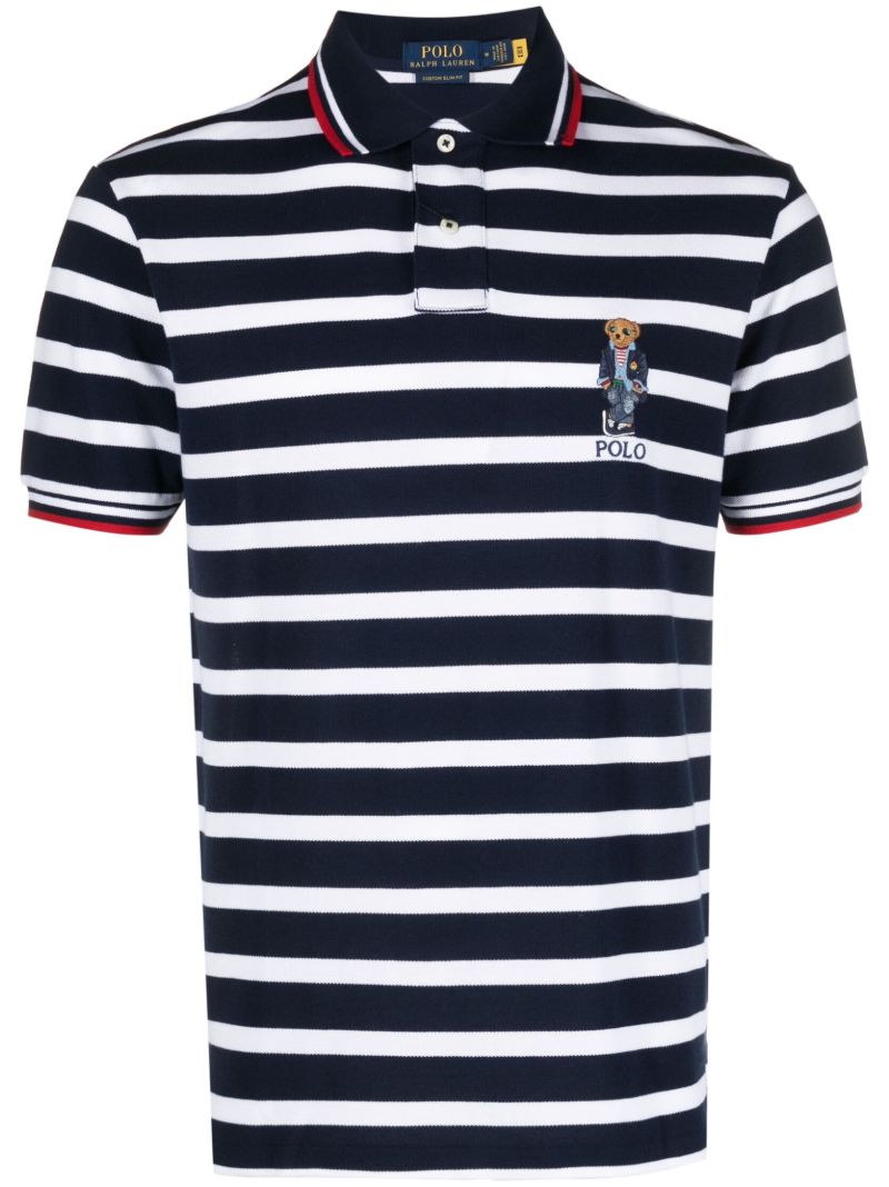 Blue Polo Bear Striped Cotton Polo Shirt