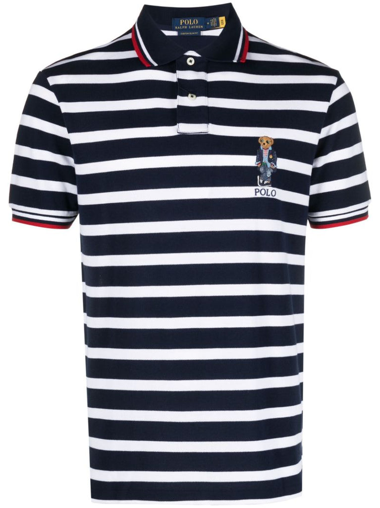 Blue Polo Bear Striped Cotton Polo Shirt