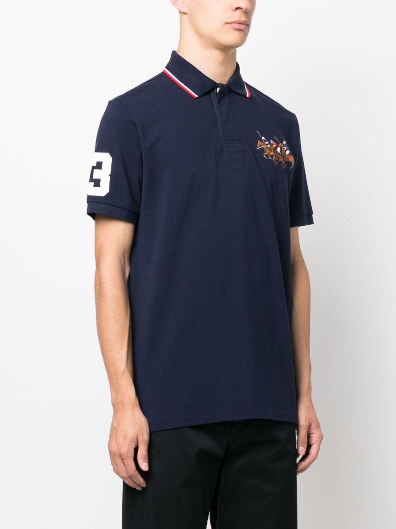Blue Embroidered Cotton Polo Shirt