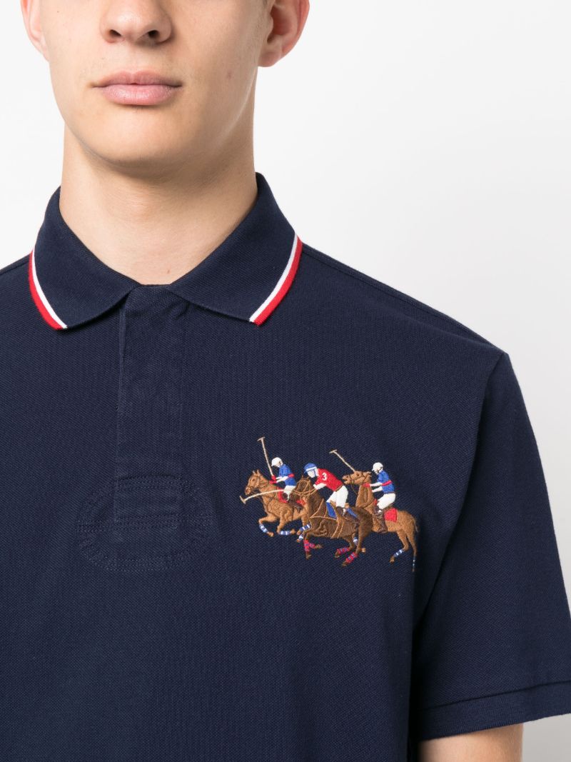 Blue Embroidered Cotton Polo Shirt