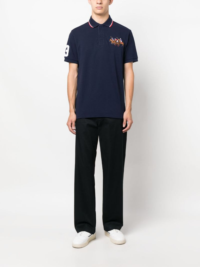 Blue Embroidered Cotton Polo Shirt