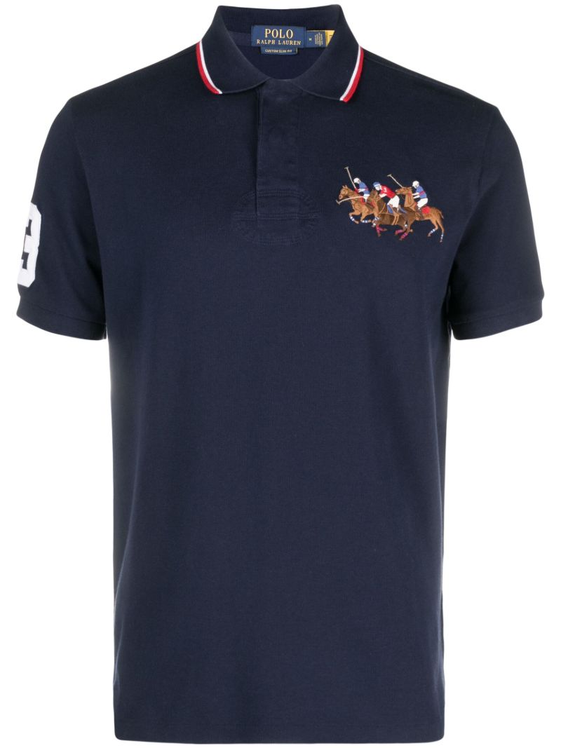 Blue Embroidered Cotton Polo Shirt