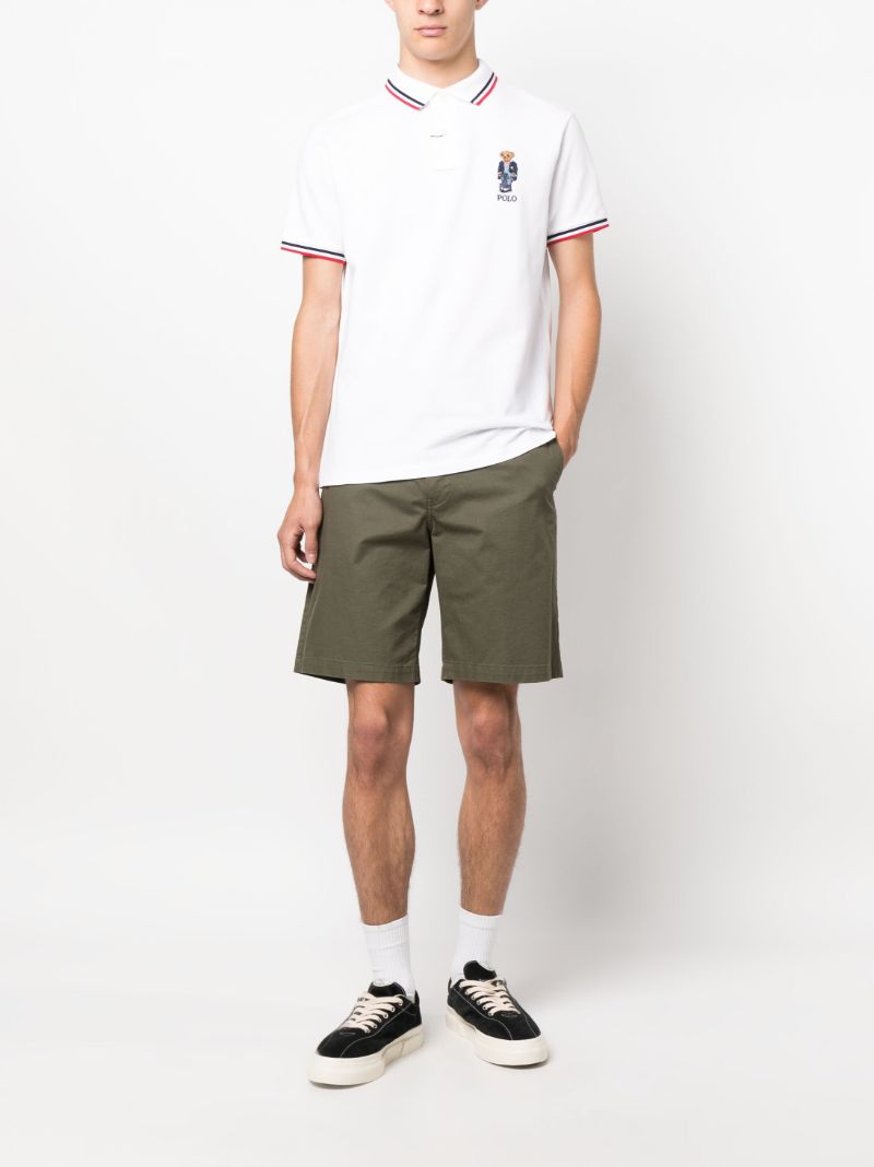 White Polo Bear Embroidered Cotton Polo Shirt