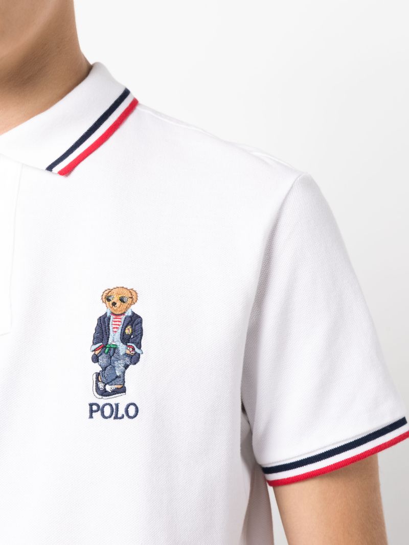 White Polo Bear Embroidered Cotton Polo Shirt