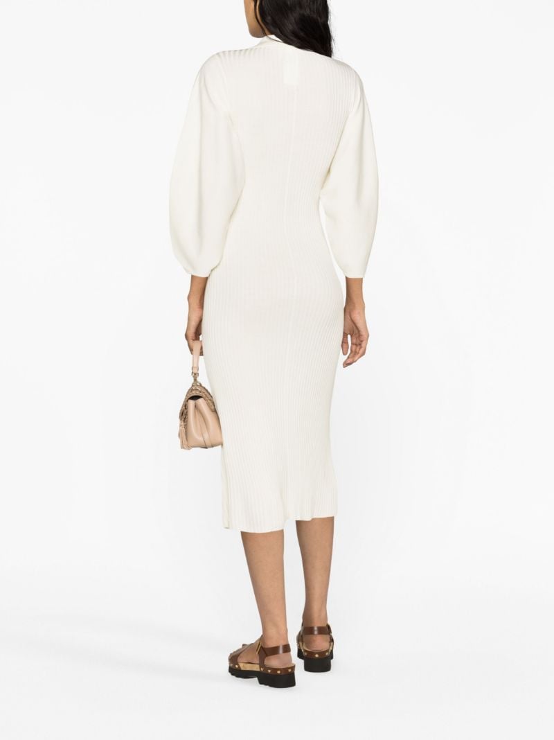 White Ribbed-knit Polo Wool Midi Dress