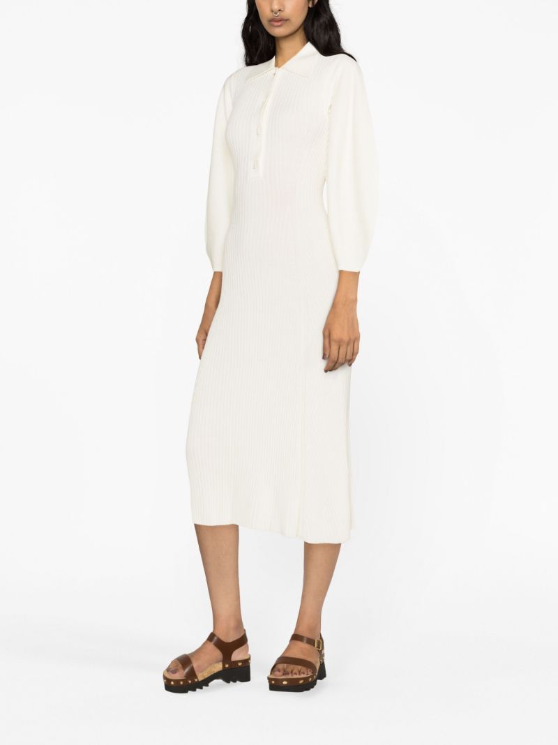 White Ribbed-knit Polo Wool Midi Dress