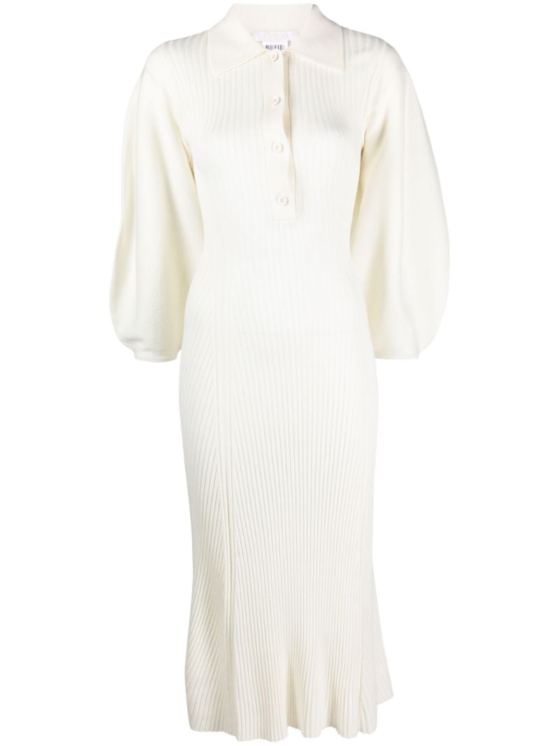 White Ribbed-knit Polo Wool Midi Dress