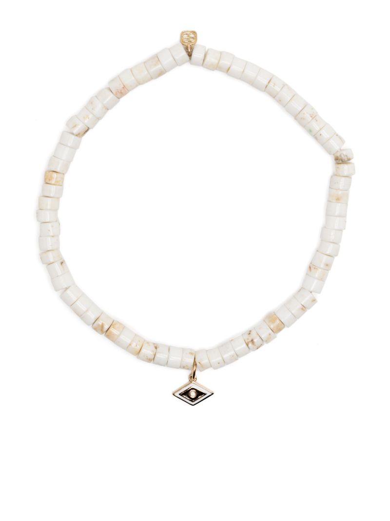 14k Yellow Gold Groovy Eye Dolomite and Diamond Bracelet