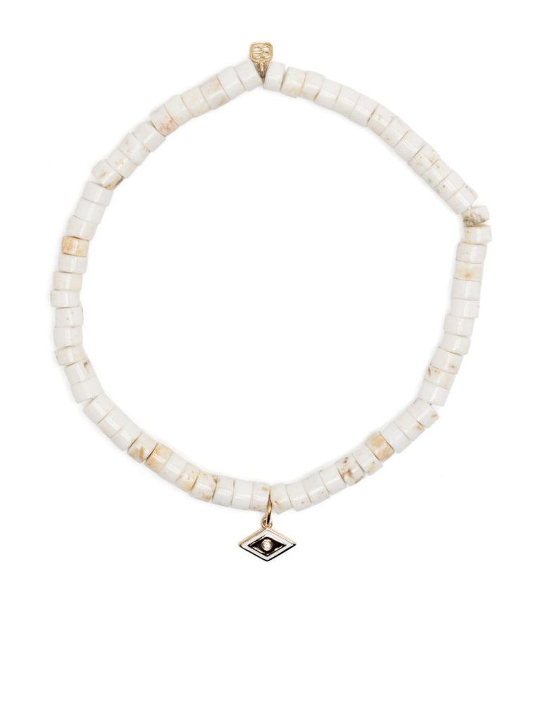 14k Yellow Gold Groovy Eye Dolomite and Diamond Bracelet