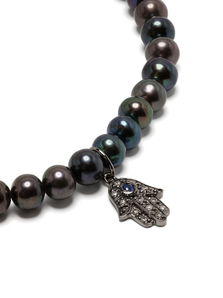 14k Yellow Gold Small Hamsa Pearl and Diamond Racelet