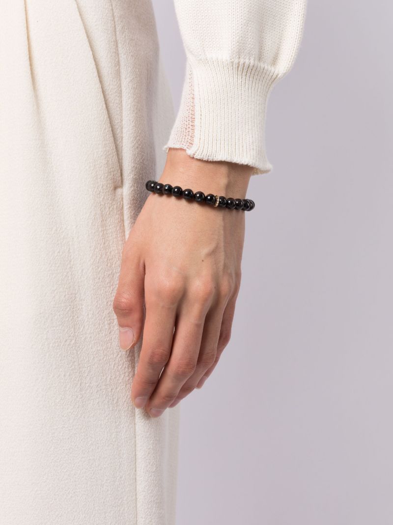 14k Yellow Gold Rondelle Hypersthene and Diamond Bracelet