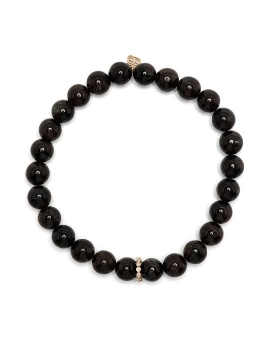 14k Yellow Gold Rondelle Hypersthene and Diamond Bracelet