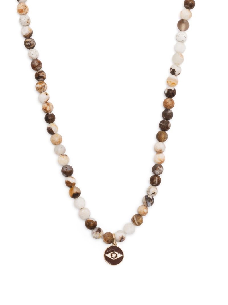 14k Yellow Gold Tiny Evil Eye Opal and Diamond Necklace
