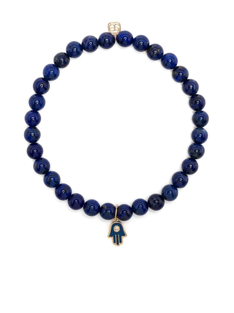 14k Yellow Gold Hamsa Lapis Lazuli and Diamond Bracelet