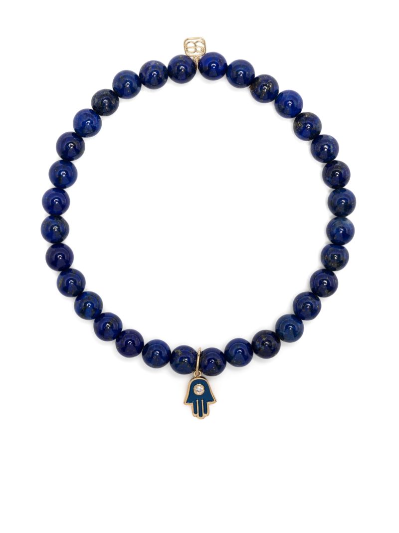 14k Yellow Gold Hamsa Lapis Lazuli and Diamond Bracelet