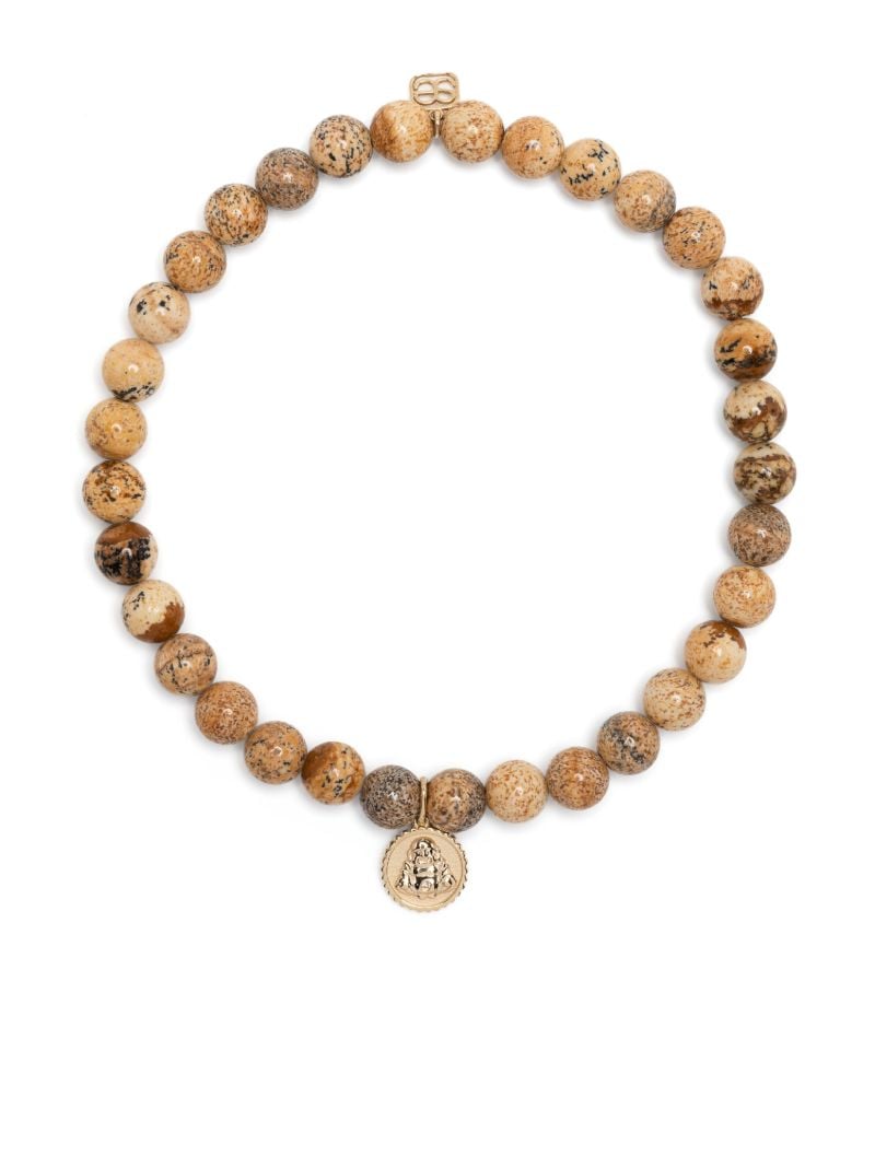 14k Yellow Gold Tiny Buddha Jasper Bracelet