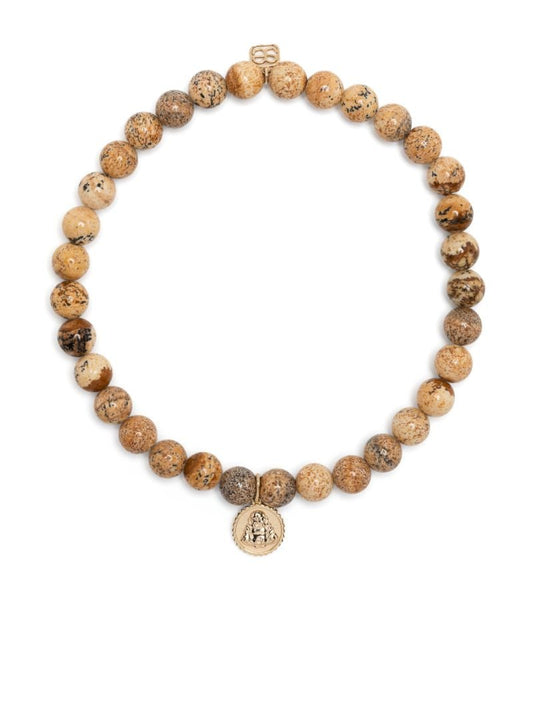 14k Yellow Gold Tiny Buddha Jasper Bracelet
