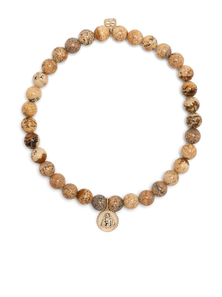 14k Yellow Gold Tiny Buddha Jasper Bracelet