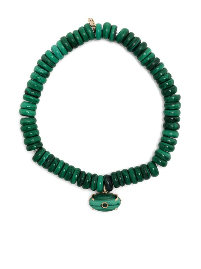 14k Yellow Gold Evil Eye Malachite and Emerald Bracelet