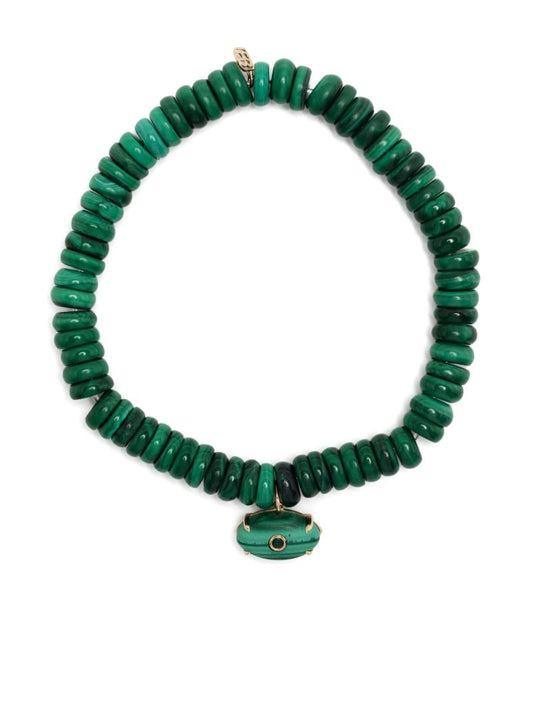 14k Yellow Gold Evil Eye Malachite and Emerald Bracelet