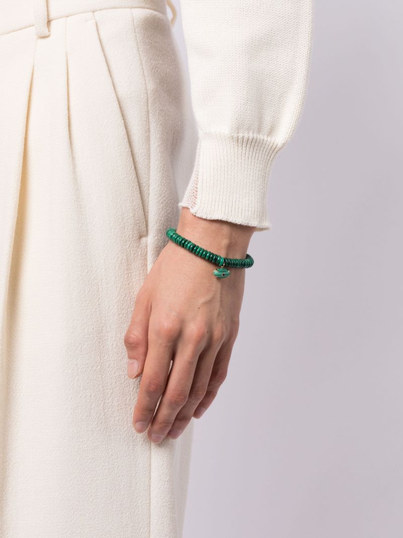 14k Yellow Gold Evil Eye Malachite and Emerald Bracelet