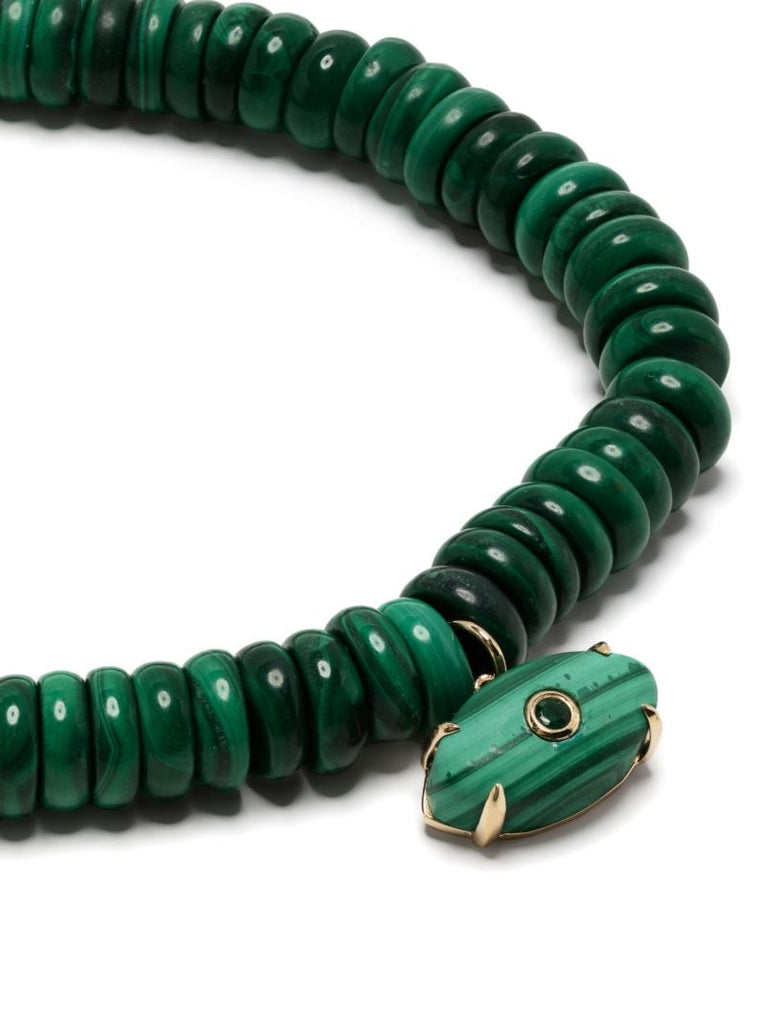 14k Yellow Gold Evil Eye Malachite and Emerald Bracelet